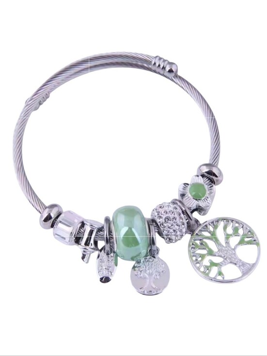 Fashion Jewelry Jewelry - Tree Of Life Charm Bracelet Silver Tone & Green